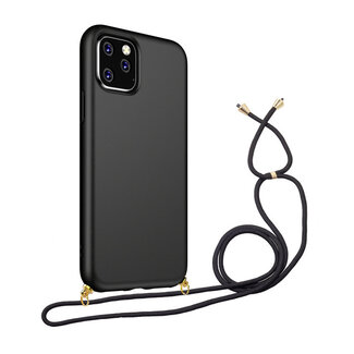 Case2go Hoesje Met Koord voor Apple iPhone 12 / 12 Pro - TPU Case - Siliconen Back Cover - Zwart