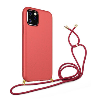 Case2go Hoesje Met Koord voor Apple iPhone 12 / 12 Pro - TPU Case - Siliconen Back Cover - Rood