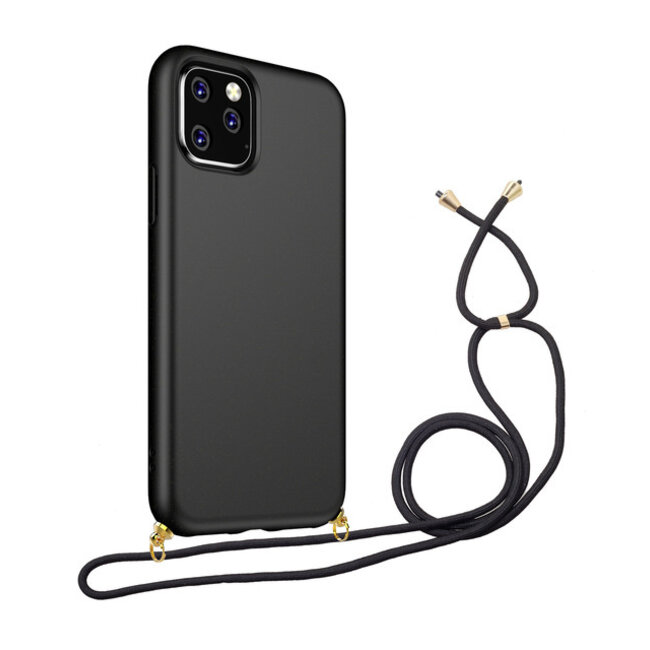 Hoesje Met Koord voor Apple iPhone 12 Pro Max - TPU Case - Siliconen Back Cover - Zwart