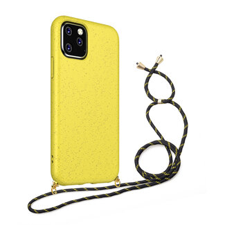 Case2go Hoesje Met Koord voor Apple iPhone 12 Pro Max - TPU Case - Siliconen Back Cover - Geel