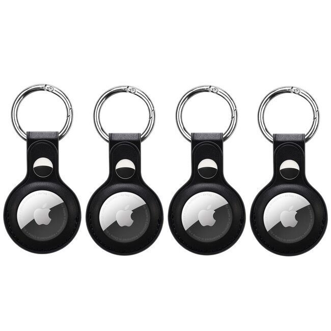 4-Pack Apple Airtag-sleutelhanger - PU Leren AirTag Hanger - AirTag Apple Hoesje - Zwart