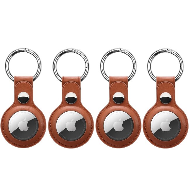 4-Pack Apple Airtag-sleutelhanger - PU Leren AirTag Hanger - AirTag Apple Hoesje - Bruin