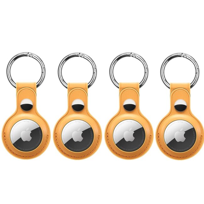 4-Pack Apple Airtag-sleutelhanger - PU Leren AirTag Hanger - AirTag Apple Hoesje - Geel