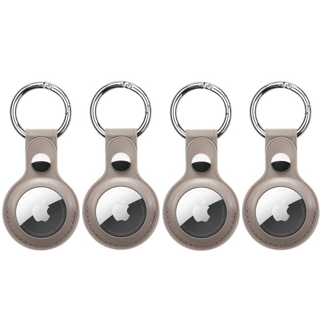 4-Pack Apple Airtag-sleutelhanger - PU Leren AirTag Hanger - AirTag Apple Hoesje - Grijs