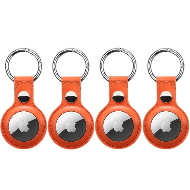 4-Pack Apple Airtag-sleutelhanger - PU Leren AirTag Hanger - AirTag Apple Hoesje - Oranje