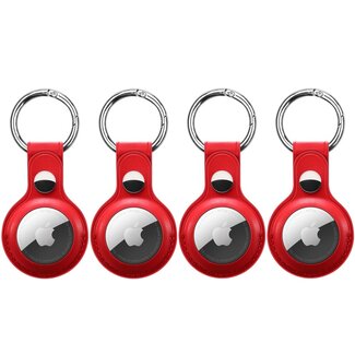 Case2go 4-Pack Apple Airtag-sleutelhanger - PU Leren AirTag Hanger - AirTag Apple Hoesje - Rood