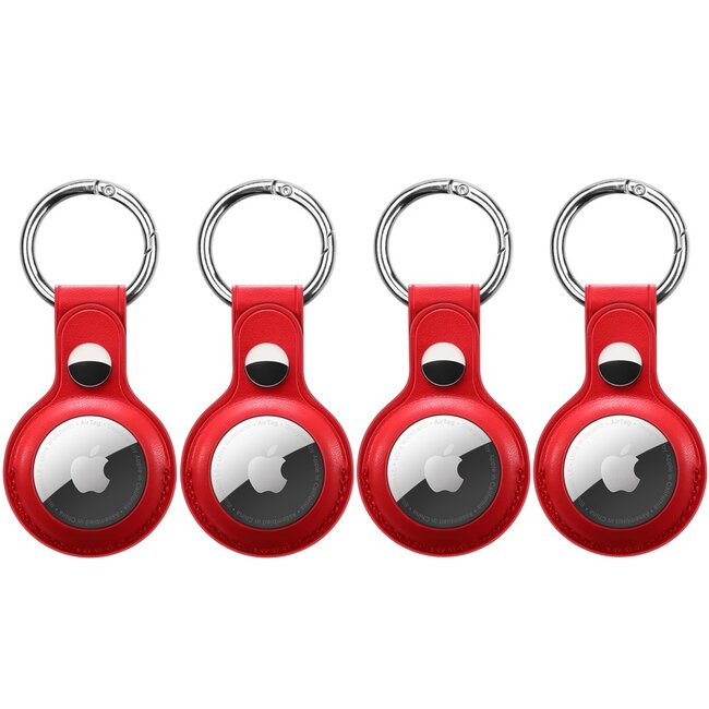 4-Pack Apple Airtag-sleutelhanger - PU Leren AirTag Hanger - AirTag Apple Hoesje - Rood