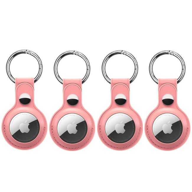 4-Pack Apple Airtag-sleutelhanger - PU Leren AirTag Hanger - AirTag Apple Hoesje - Roze