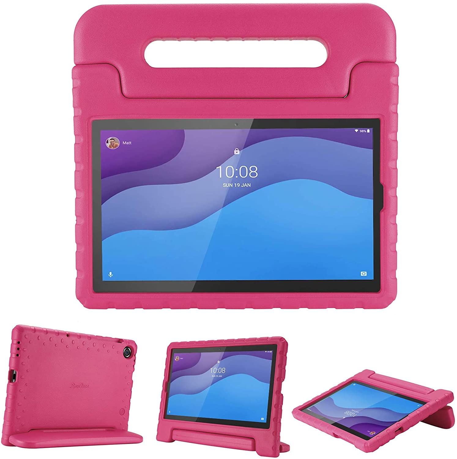 Lenovo Tab M10 HD Hoes - 2e Generatie - 10.1 Inch - Schokbestendige Lenovo Hoes voor Kinderen met Handvat - Magenta afbeelding