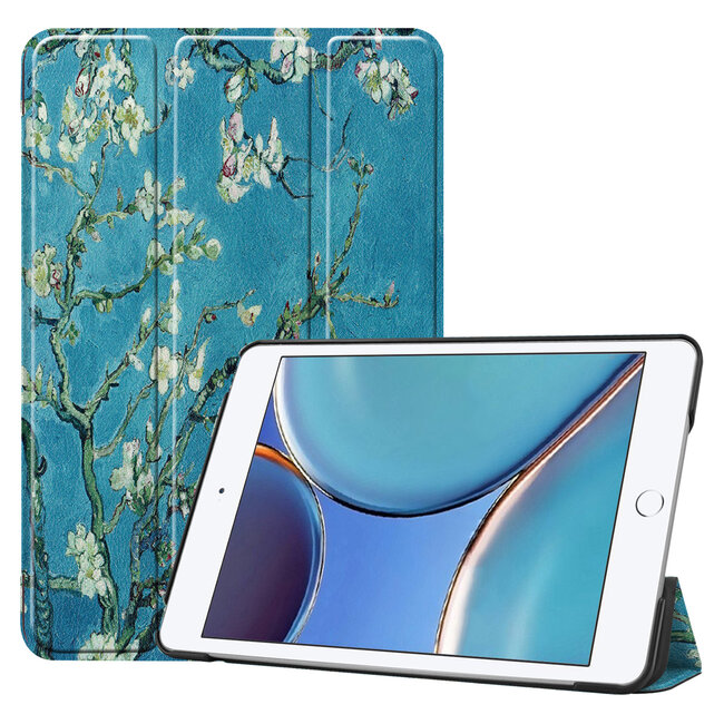 Case2go - Hoes voor de Apple iPad Mini 6 (2021) - Tri-Fold Book Case - Witte Bloesem