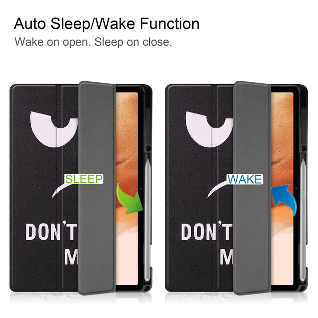Case2go - Hoes voor de Samsung Galaxy Tab S7 FE - 12.4 inch - Tri-Fold Book Case - Met Pencil Houder - Don't Touch Me