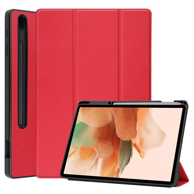 Case2go - Hoes voor de Samsung Galaxy Tab S7 FE - 12.4 inch - Tri-Fold Book Case - Met Pencil Houder - Rood