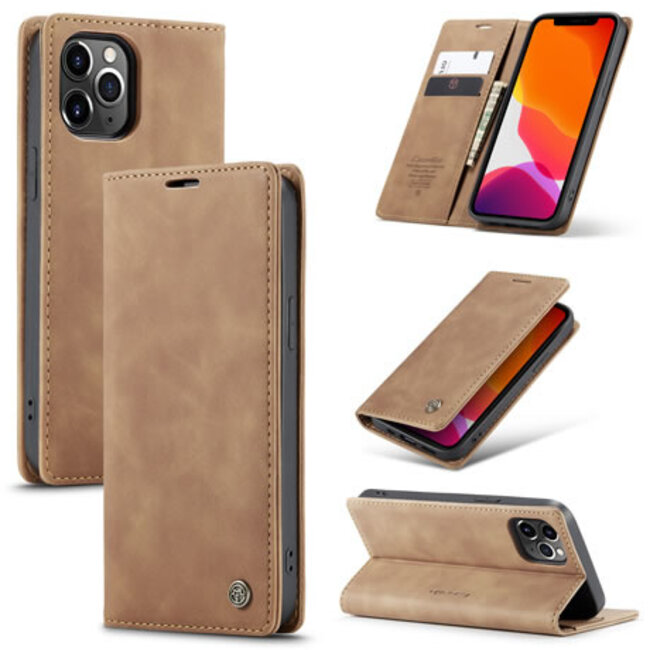 CaseMe - iPhone 12 Pro hoesje - Wallet Book Case - Magneetsluiting - Bruin