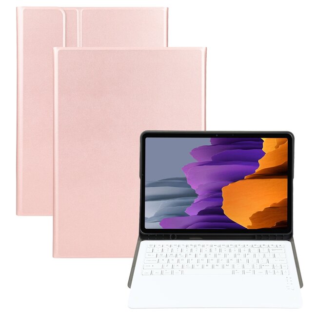 Samsung Galaxy Tab S7 FE (2021) Hoes - Bluetooth Toetsenbord hoes Met Pencil Houder - Rosé-Goud