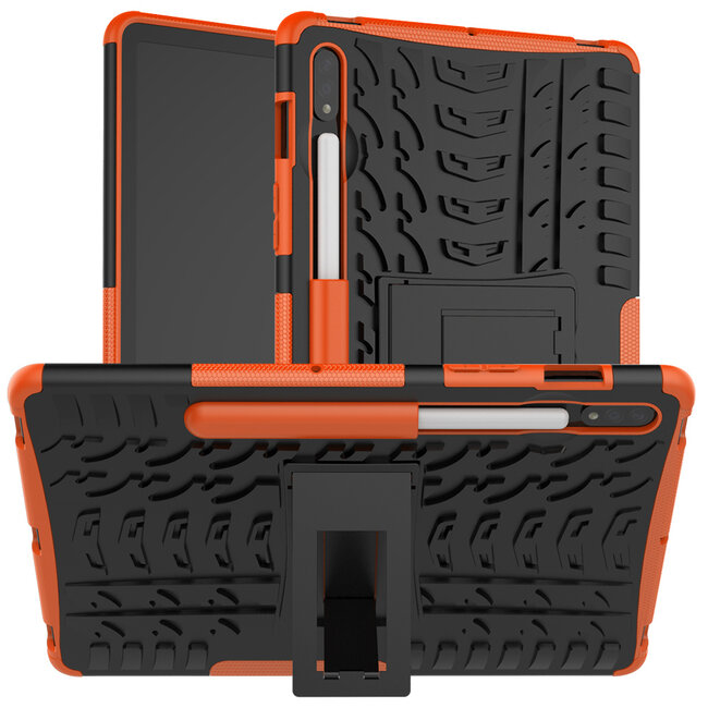 Case2go - Hoes voor Samsung Galaxy Tab S7 - Schokbestendige Back - Met pencil houder - Oranje