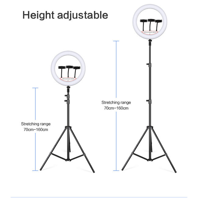 Ringlamp met Statief (Verstelbaar tot 200cm) - Ringlight 14 inch / 36 cm met Telefoonstatief - Gaming  pc Setup Lamp - Tiktok Lamp - Dimbaar