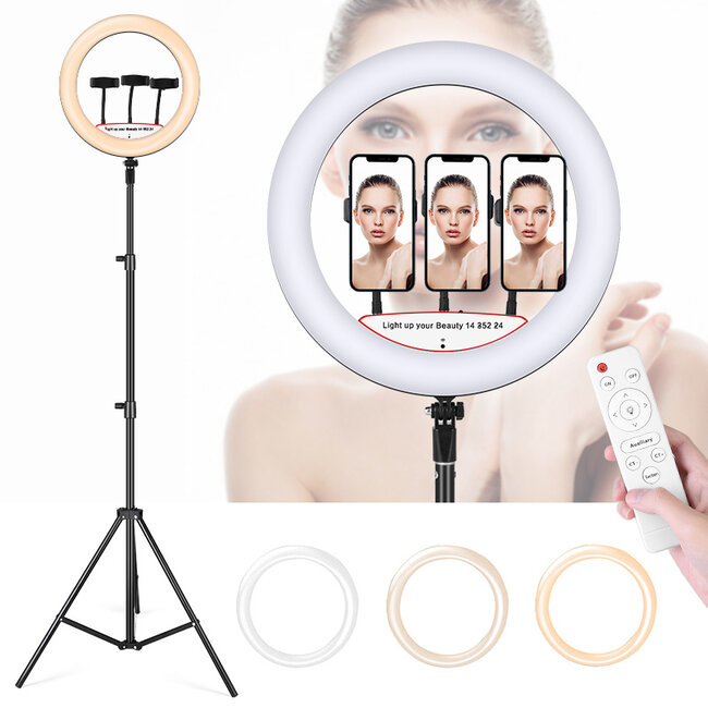 Ringlamp met Statief (Verstelbaar tot 200cm) - Ringlight 14 inch / 36 cm met Telefoonstatief - Gaming  pc Setup Lamp - Tiktok Lamp - Dimbaar