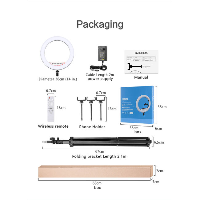 Ringlamp met Statief (Verstelbaar tot 200cm) - Ringlight 14 inch / 36 cm met Telefoonstatief - Gaming  pc Setup Lamp - Tiktok Lamp - Dimbaar