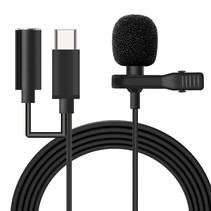 Professionele microfoon voor Telefoon, Tablet, Macbook of Laptop - Lavalier Clip On systeem - Met koptelefoon aansluiting - USB-C Aansluiting  - 1.5 meter kabel - Zwart