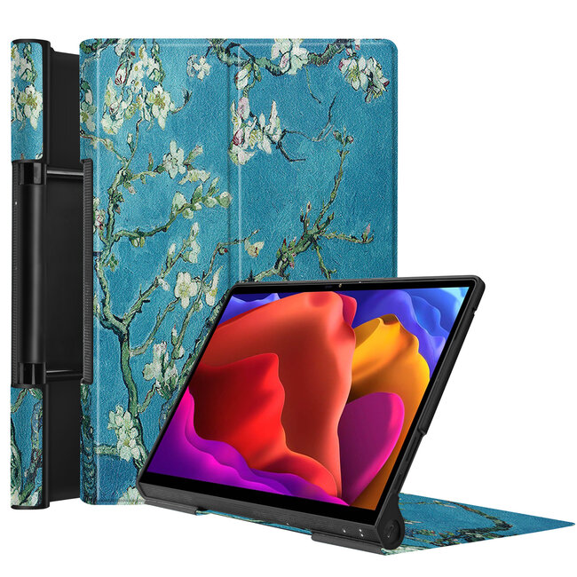 Case2go - Hoes voor de Lenovo Yoga Tab 13 (2021) - Tri-Fold Book Case - Witte Bloesem