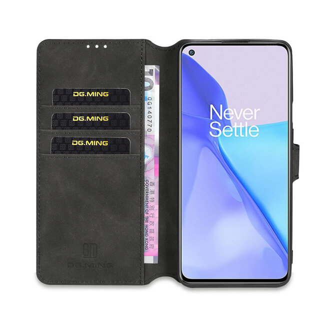 CaseMe - OnePlus 9 Hoesje - Met Magnetische Sluiting - Ming Serie - Leren Book Case - Zwart