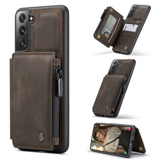 CaseMe CaseMe - Samsung Galaxy S21 FE Hoesje - Back Cover - met RFID Pasjeshouder - Donker Bruin