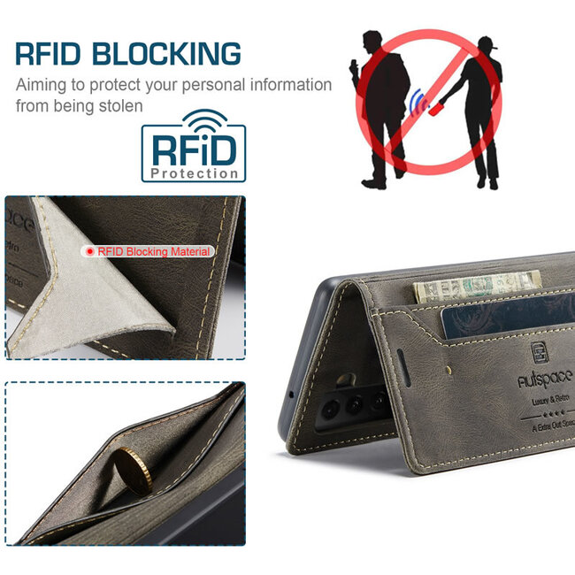 AutSpace - Samsung Galaxy S21 FE Hoesje - Wallet Book Case - Magneetsluiting - met RFID bescherming - Bruin