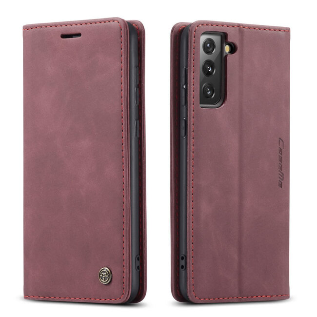 CaseMe - Samsung Galaxy S21 FE Hoesje - Wallet Book Case - Magneetsluiting - Donker Rood