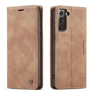 CaseMe CaseMe - Samsung Galaxy S21 FE Hoesje - Wallet Book Case - Magneetsluiting - Licht Bruin