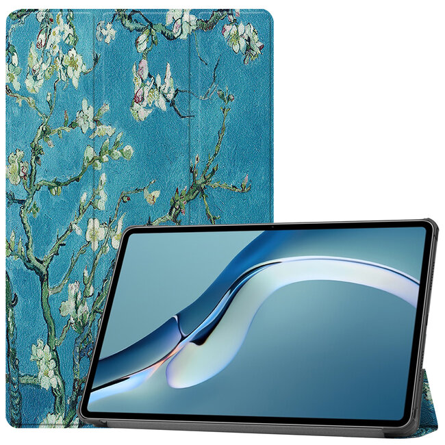 Case2go - Hoes voor de Huawei MatePad Pro 12.6 (2021) - Tri-Fold Book Case - Witte Bloesem