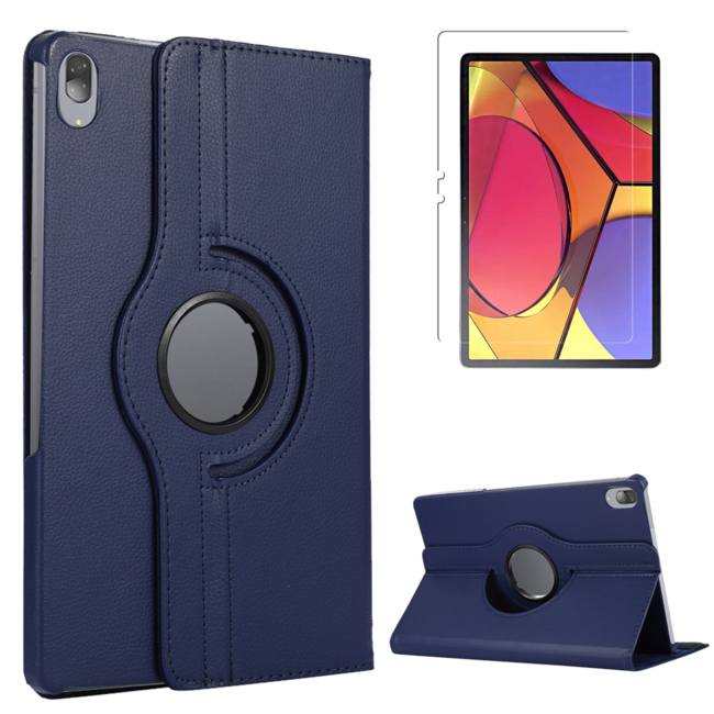 Case2go - Hoes voor de Lenovo Tab P11 Pro - 360 Graden Draaibare Book Case + Screenprotector - 11.5 inch - Donker Blauw