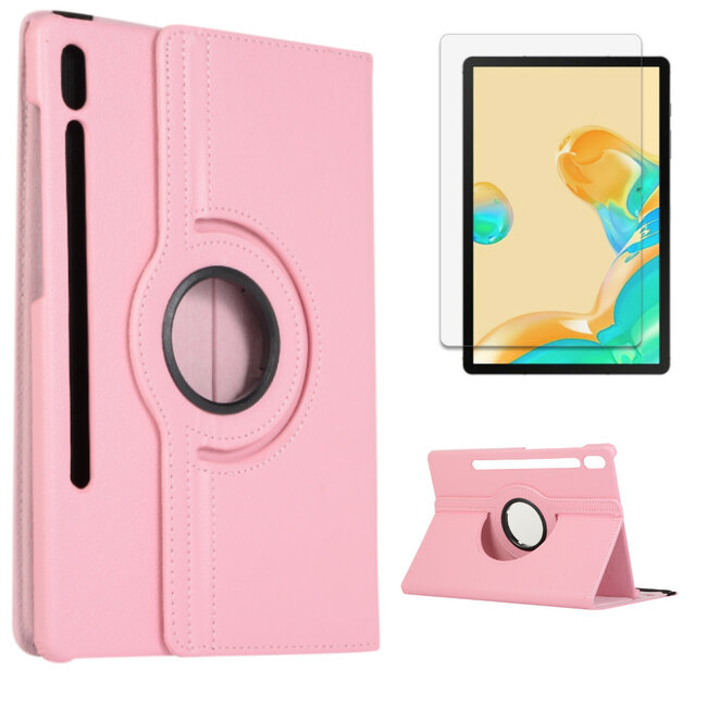 Case2go - Hoes voor de Samsung Galaxy Tab S7 Plus (2020) - Draaibare Book Case + Screenprotector - 12.4 Inch - Roze