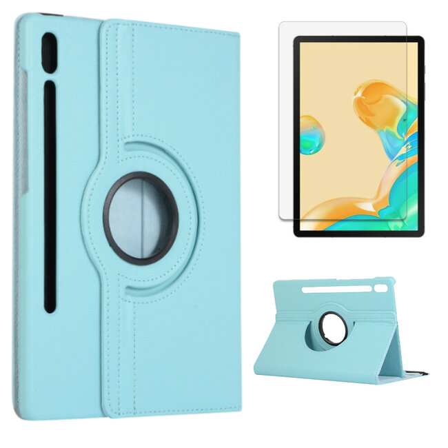 Case2go - Hoes voor de Samsung Galaxy Tab S7 Plus (2020) - Draaibare Book Case + Screenprotector - 12.4 Inch - Licht Blauw
