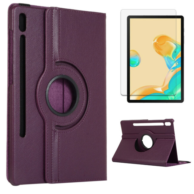 Case2go - Hoes voor de Samsung Galaxy Tab S7 Plus (2020) - Draaibare Book Case + Screenprotector - 12.4 Inch - Paars