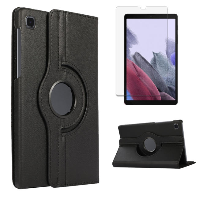 Case2go - Hoes voor de Samsung Galaxy Tab A7 Lite - Draaibare Book Case Cover + Screenprotector - 8.7 inch - Zwart
