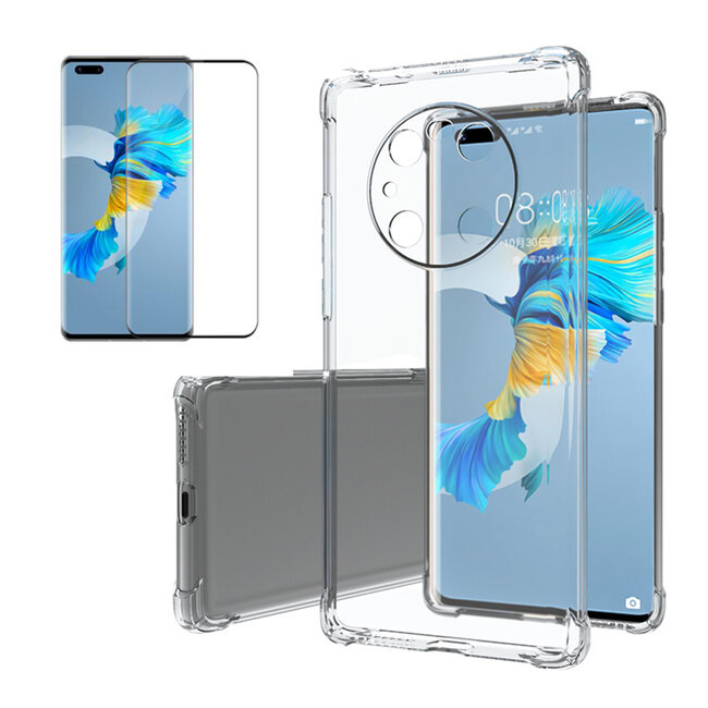 Huawei Mate 40 Pro Hoesje + Screenprotector- Clear Soft Case - Siliconen Back Cover - Shock Proof TPU - Transparant