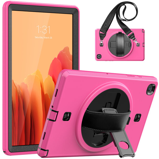 Case2go - Hoes voor Samsung Galaxy Tab A7 10.4 (2020) - Hand Strap Armor - Rugged Case met schouderband - Magenta