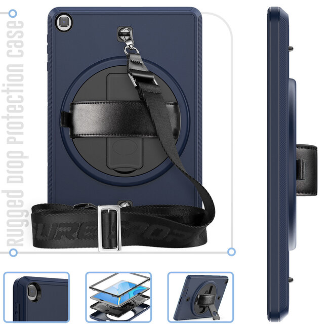 Case2go - Huawei MatePad T10s Hoes - Hand Strap Armor - Rugged Case met schouderband - 10.1 Inch - Donker Blauw