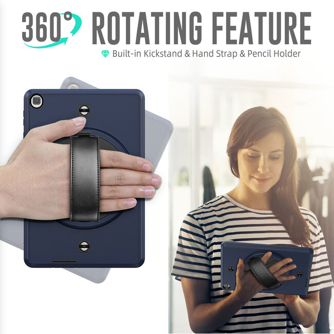 Case2go - Huawei MatePad T10s Hoes - Hand Strap Armor - Rugged Case met schouderband - 10.1 Inch - Donker Blauw