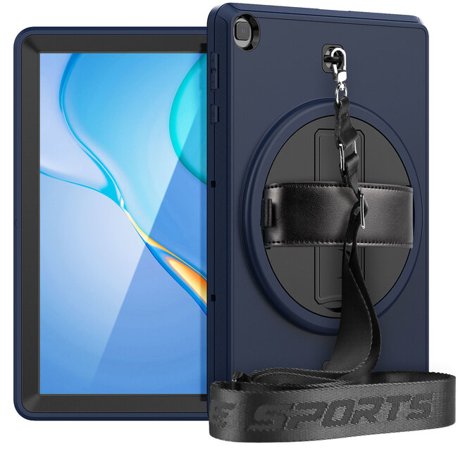 Case2go - Huawei MatePad T10s Hoes - Hand Strap Armor - Rugged Case met schouderband - 10.1 Inch - Donker Blauw