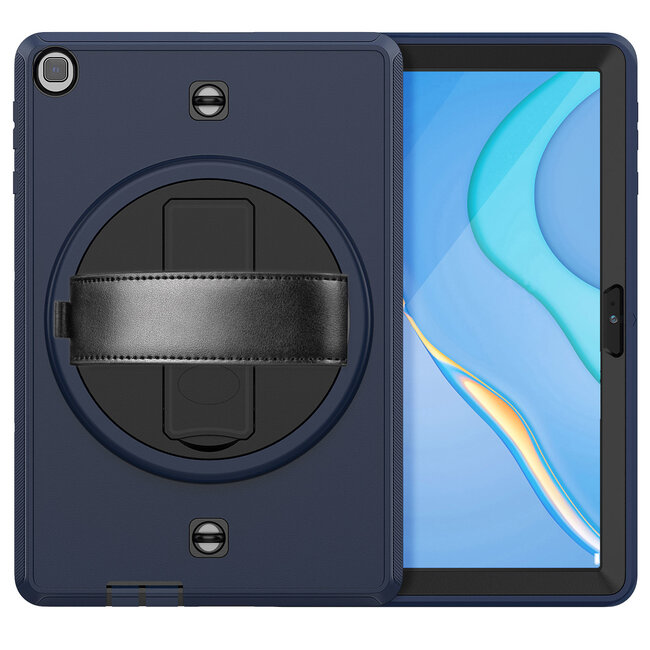 Case2go - Huawei MatePad T10s Hoes - Hand Strap Armor - Rugged Case met schouderband - 10.1 Inch - Donker Blauw