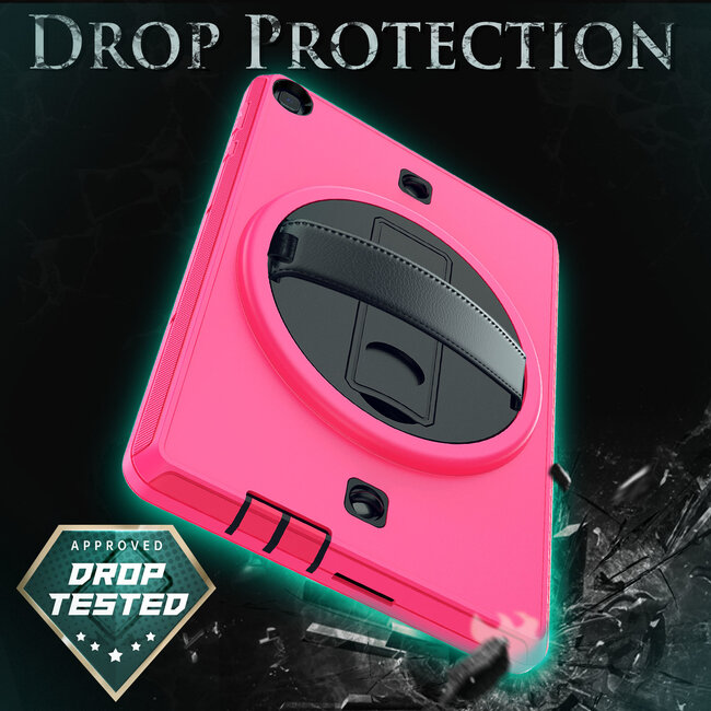 Case2go - Huawei MatePad T10s Hoes - Hand Strap Armor - Rugged Case met schouderband - 10.1 Inch - Magenta