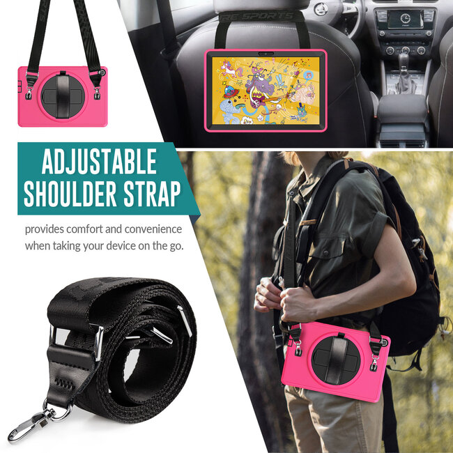 Case2go - Huawei MatePad T10s Hoes - Hand Strap Armor - Rugged Case met schouderband - 10.1 Inch - Magenta