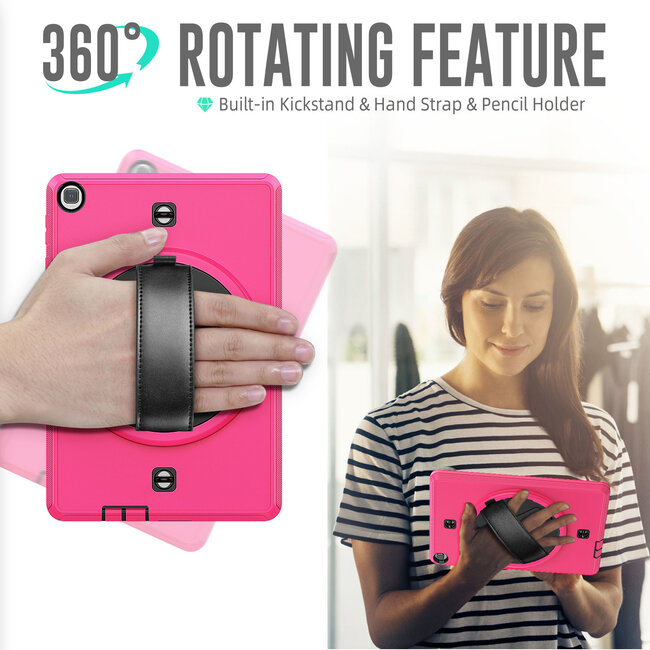 Case2go - Huawei MatePad T10s Hoes - Hand Strap Armor - Rugged Case met schouderband - 10.1 Inch - Magenta