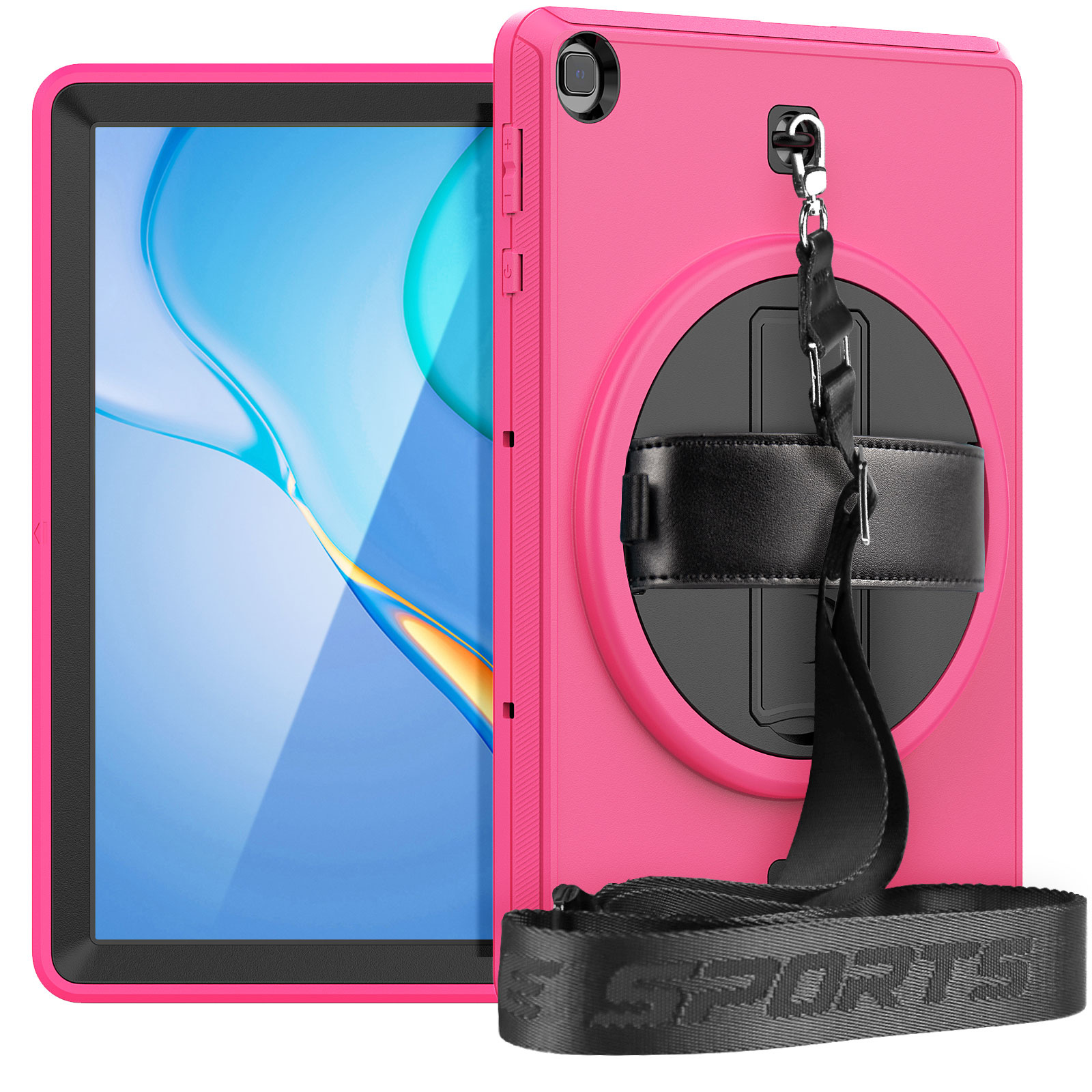 Huawei MatePad T10s Hoes - Hand Strap Armor - Rugged Case met schouderband - 10.1 Inch - Magenta afbeelding