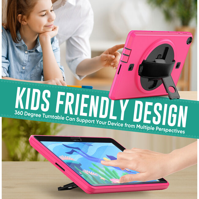 Case2go - Huawei MatePad T10s Hoes - Hand Strap Armor - Rugged Case met schouderband - 10.1 Inch - Magenta