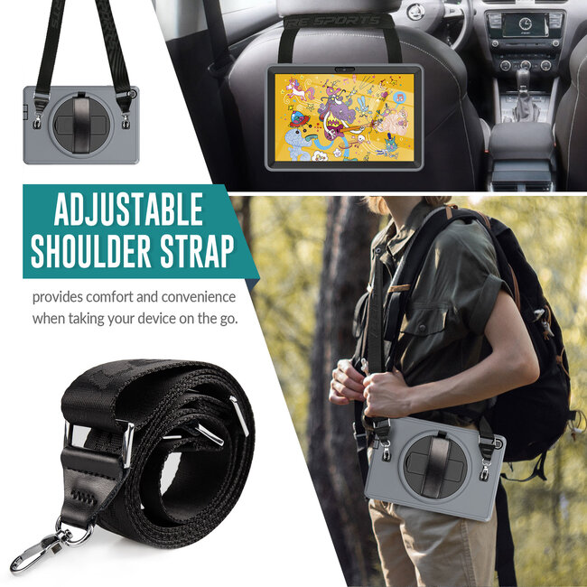 Case2go - Huawei MatePad T10s Hoes - Hand Strap Armor - Rugged Case met schouderband - 10.1 Inch - Grijs