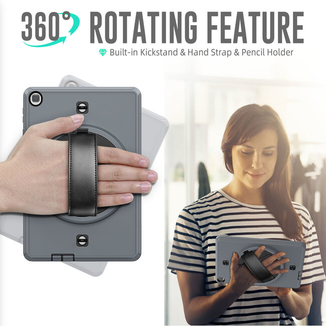 Case2go - Huawei MatePad T10s Hoes - Hand Strap Armor - Rugged Case met schouderband - 10.1 Inch - Grijs