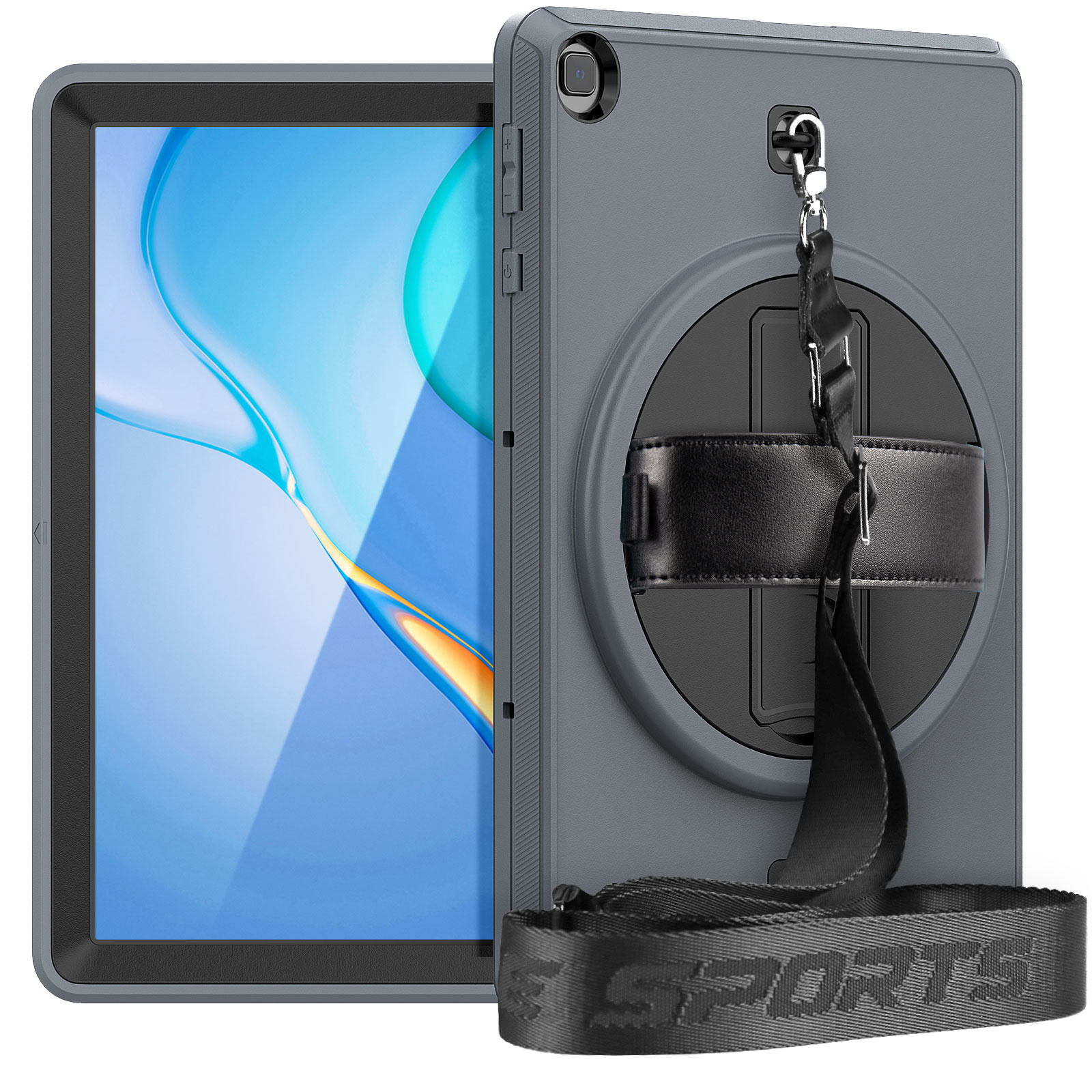 Huawei MatePad T10s Hoes - Hand Strap Armor - Rugged Case met schouderband - 10.1 Inch - Grijs afbeelding