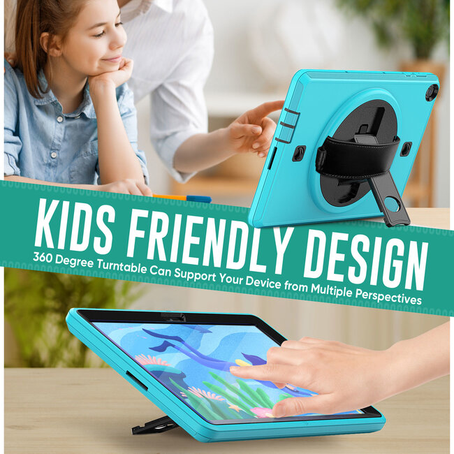 Case2go - Huawei MatePad T10s Hoes - Hand Strap Armor - Rugged Case met schouderband - 10.1 Inch - Licht Blauw